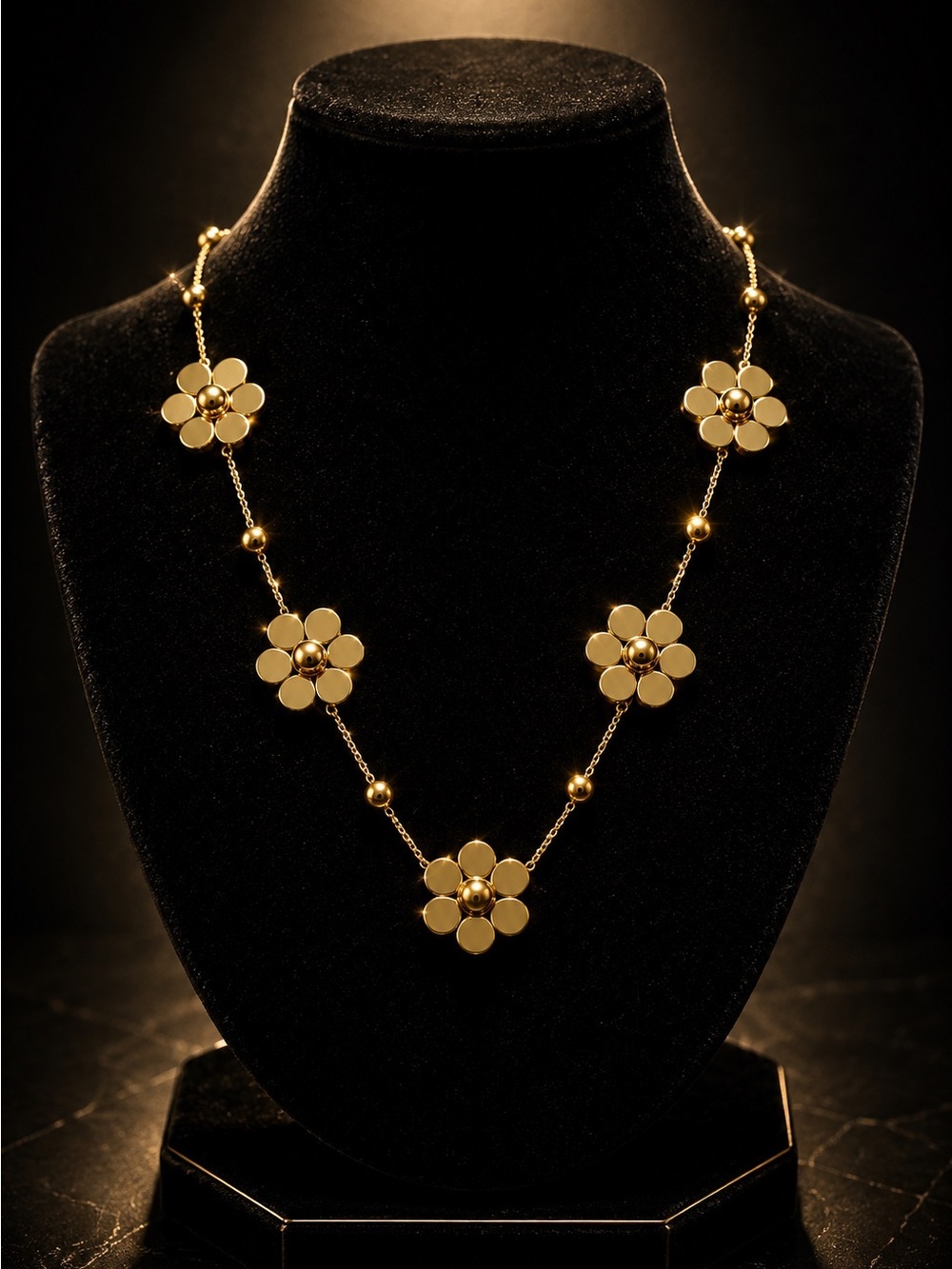 Gold Plated Floral Station Necklace - Picture 1 of 5